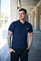 Футболка поло чоловіча Nike темно-синя тенніска з відкладним коміром найк