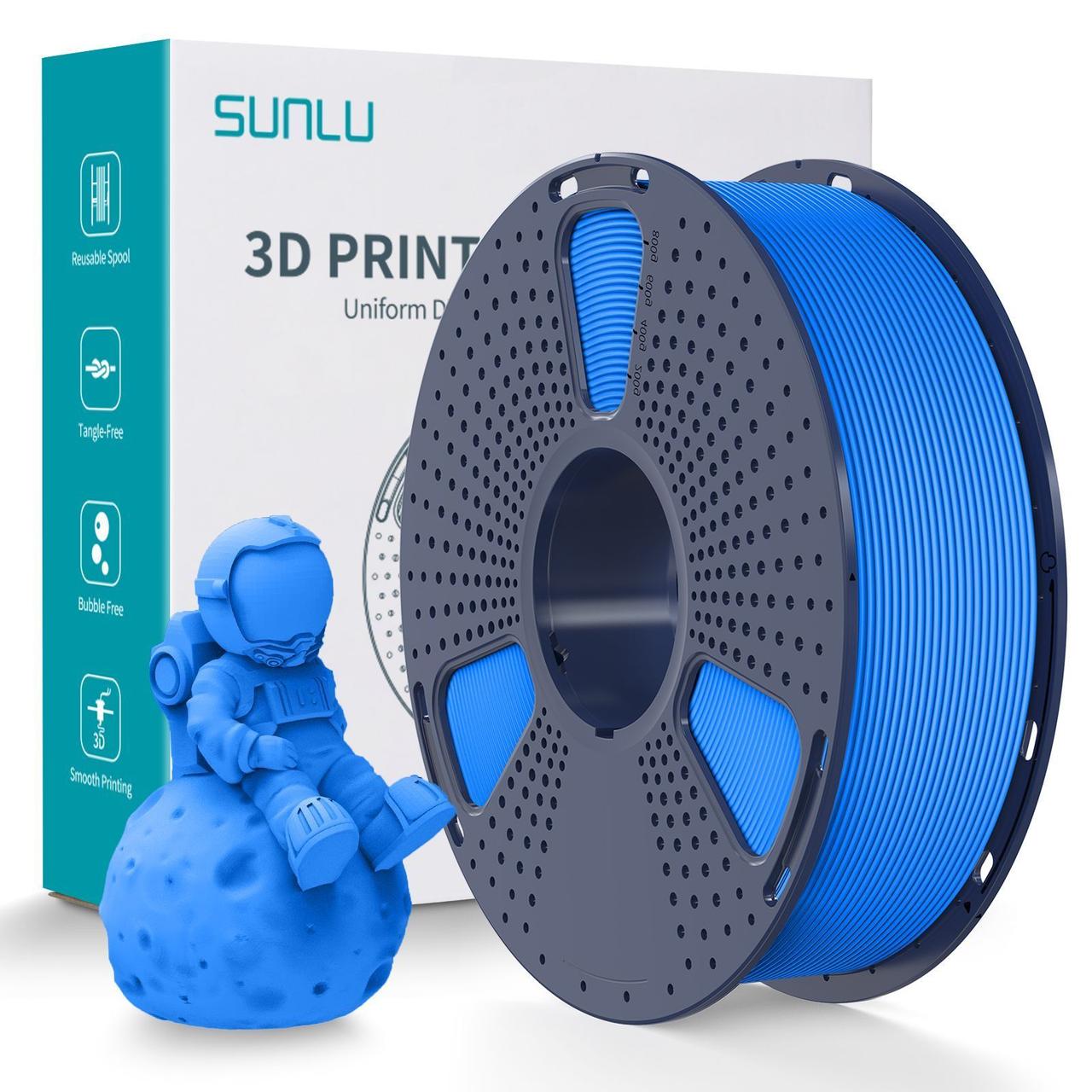 Пластик філамент для 3Д-друку SUNLU PLA Matte Blue (04441013Z), Reusable Spool, 1.75мм, 1кг, 330м, 205-245°C, Синій