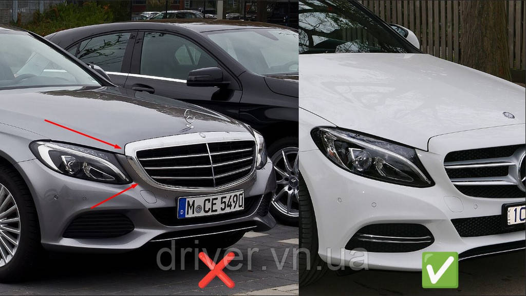 Передняя решетка Diamond Silver 2018-2025, без камеры для Mercedes C-сlass W205