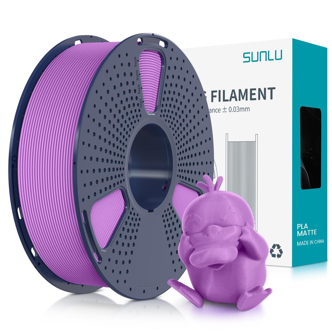 Пластик філамент для 3Д-друку SUNLU PLA Matte Purple (04341021Z), Reusable Spool, 1.75мм, 1кг, 330м, 205-245°C, Фіолетовий