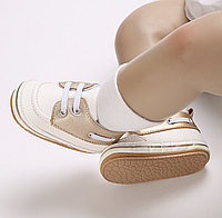 Пінетки для дівчинки лофери білі з золотом 0-6 міс (11 см)