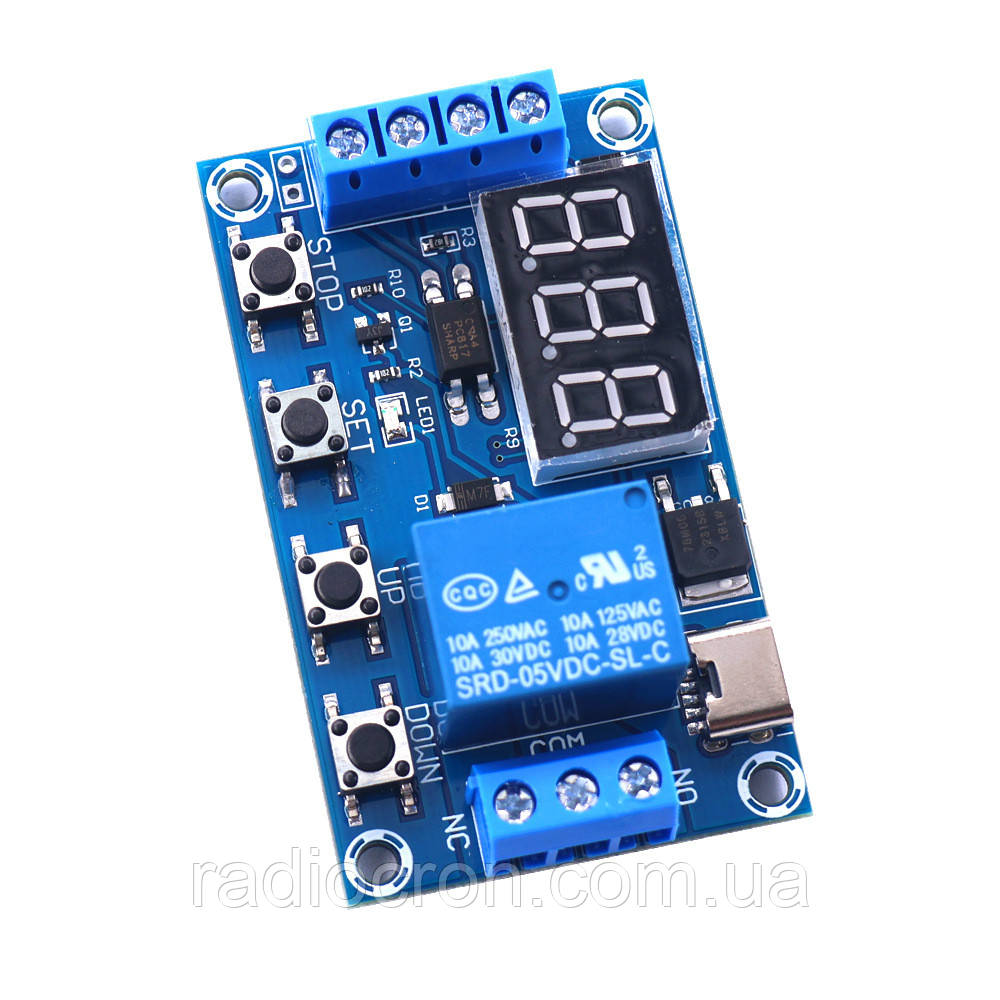Модуль реле часу із затримкою XY-J02 LED Type-C 0.1с-999хв (5-30 В, 10 A/AC 250 В)
