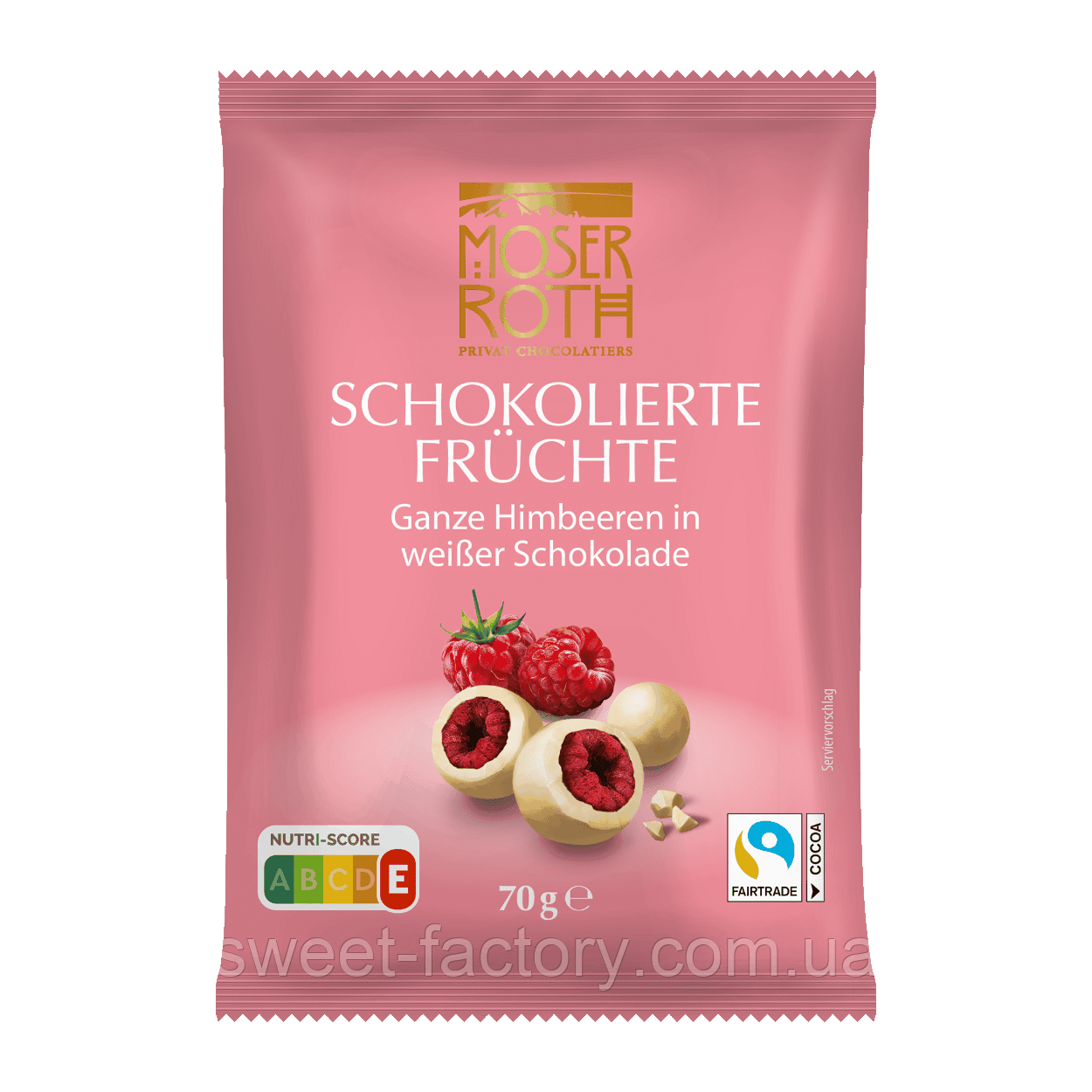 Шоколадні цукерки Moser Roth Schokolierte Fruchte Himbeeren Weiss 70g