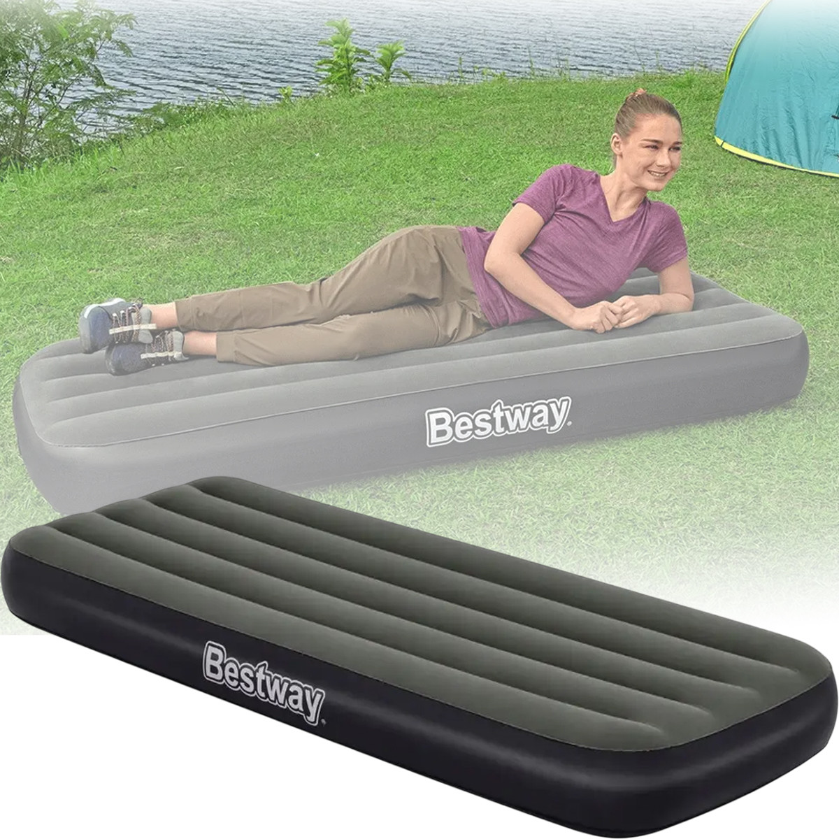 Надувний одномісний матрац велюровий 185 x 76 x 25 см без насоса Bestway 6713K Сірий