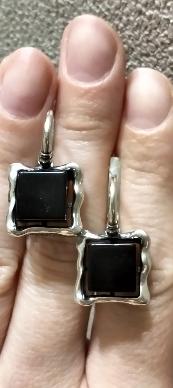 Срібні сережки з оніксом Мрія, фото 1