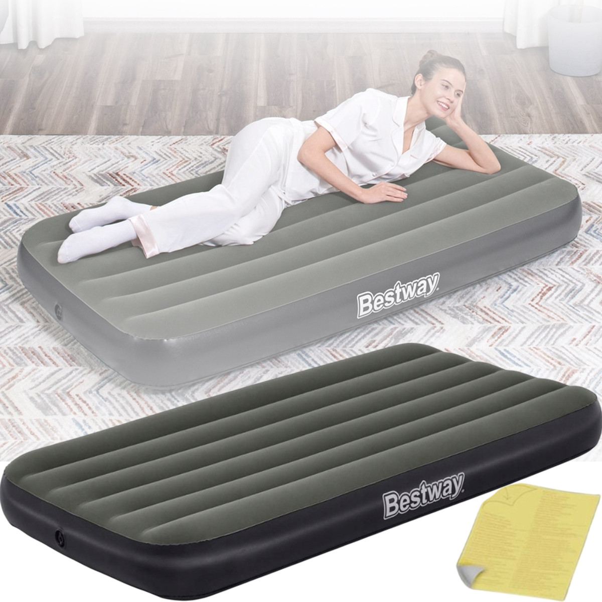 Односпальний надувний флокований матрац Bestway 6713L без насоса 188x99x25 см Зелений