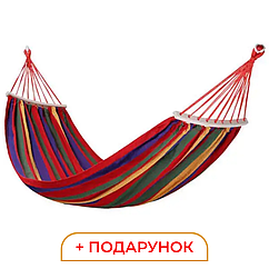 Гамак туристичний підвісний тканинний 174х80 см садовий гамак з планкою на дачу для відпочинку Червоний Lugi