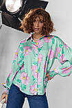 Шовкова блуза на гудзиках з візерунком у квіти - салатовий цвет, S (є розміри), фото 5
