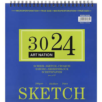 Скетчбук блокнот 30х30см 24 аркуші на спіралі