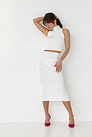 Жіночий костюм з топом та спідницею міді - молочний цвет, ONE SIZE (є розміри)