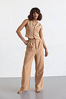 Жіночий брючний костюм із жилеткою - світло-коричневий цвет, L (є розміри)