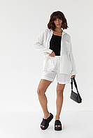 Жіночий костюм бавовняний з сорочкою та шортами - молочний цвет, M (є розміри) L