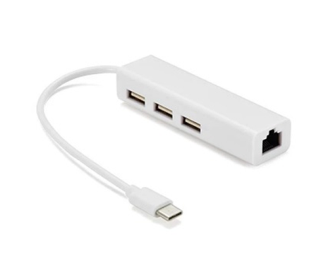 Контроллер Type-C to Ethernet Мережеий адаптер 10/100Mbps з проводом + 3 порти USB3.0, White, фото 1