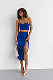Літній костюм з топом на тонких бретелях та спідницею міді - синій цвет, L (є розміри), фото 6