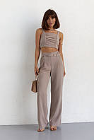 Жіночий бавовняний костюм із брюками та топом - кавовий цвет, L (є розміри)
