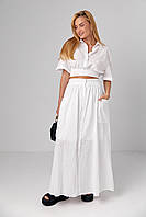 Літній спідничний костюм на гудзиках - білий цвет, 36р (є розміри) 38
