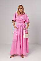 Літній спідничний костюм на гудзиках - рожевий цвет, 38р (є розміри)