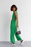Літній жіночий костюм із брюками та топом із зав'язками - зелений цвет, L (є розміри), фото 2