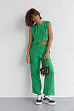Літній жіночий костюм із брюками та топом із зав'язками - зелений цвет, L (є розміри), фото 5