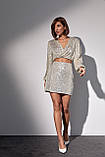 Спідничний костюм-двійка з паєтками - бежевий цвет, L (є розміри), фото 6