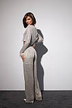 Брючний костюм з паєтками та пір'ям на рукавах - бежевий цвет, XL (є розміри), фото 2