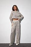 Брючний костюм з паєтками та пір'ям на рукавах - бежевий цвет, XL (є розміри), фото 6