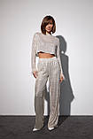 Брючний костюм з паєтками та пір'ям на рукавах - бежевий цвет, XL (є розміри), фото 7