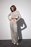 Брючний костюм з паєтками та пір'ям на рукавах - бежевий цвет, XL (є розміри), фото 8