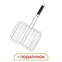 Решітка гриль для мангала 42x31 см універсальна решітка для мангала з дерев'яною ручкою Lugi