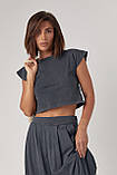 Літній трикотажний костюм з довгою спідницею та футболкою - темно-сірий цвет, L (є розміри) S, фото 3