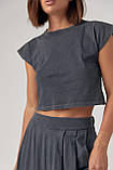 Літній трикотажний костюм з довгою спідницею та футболкою - темно-сірий цвет, L (є розміри) S, фото 4