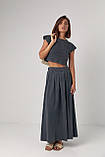 Літній трикотажний костюм з довгою спідницею та футболкою - темно-сірий цвет, L (є розміри) S, фото 5