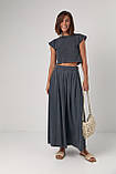 Літній трикотажний костюм з довгою спідницею та футболкою - темно-сірий цвет, L (є розміри) S, фото 6