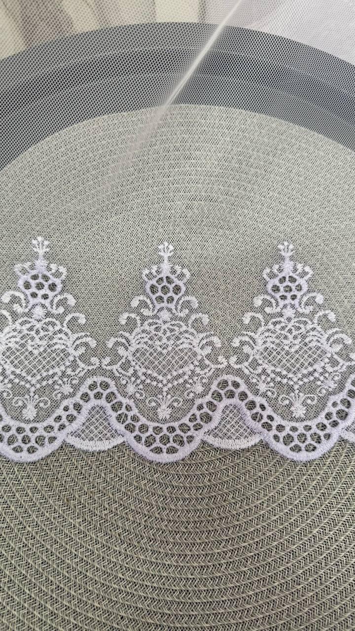 Тюль грек сітка, вишивка заввишки 3 м. холодний білий
