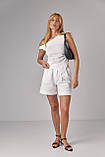 Жіночий лляний костюм із шортами та асиметричним топом - молочний цвет, M (є розміри) L, фото 10