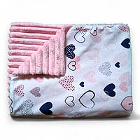 Дитячий плюшевий плед для новонароджених 100 х 80 см Сердечки рожеві