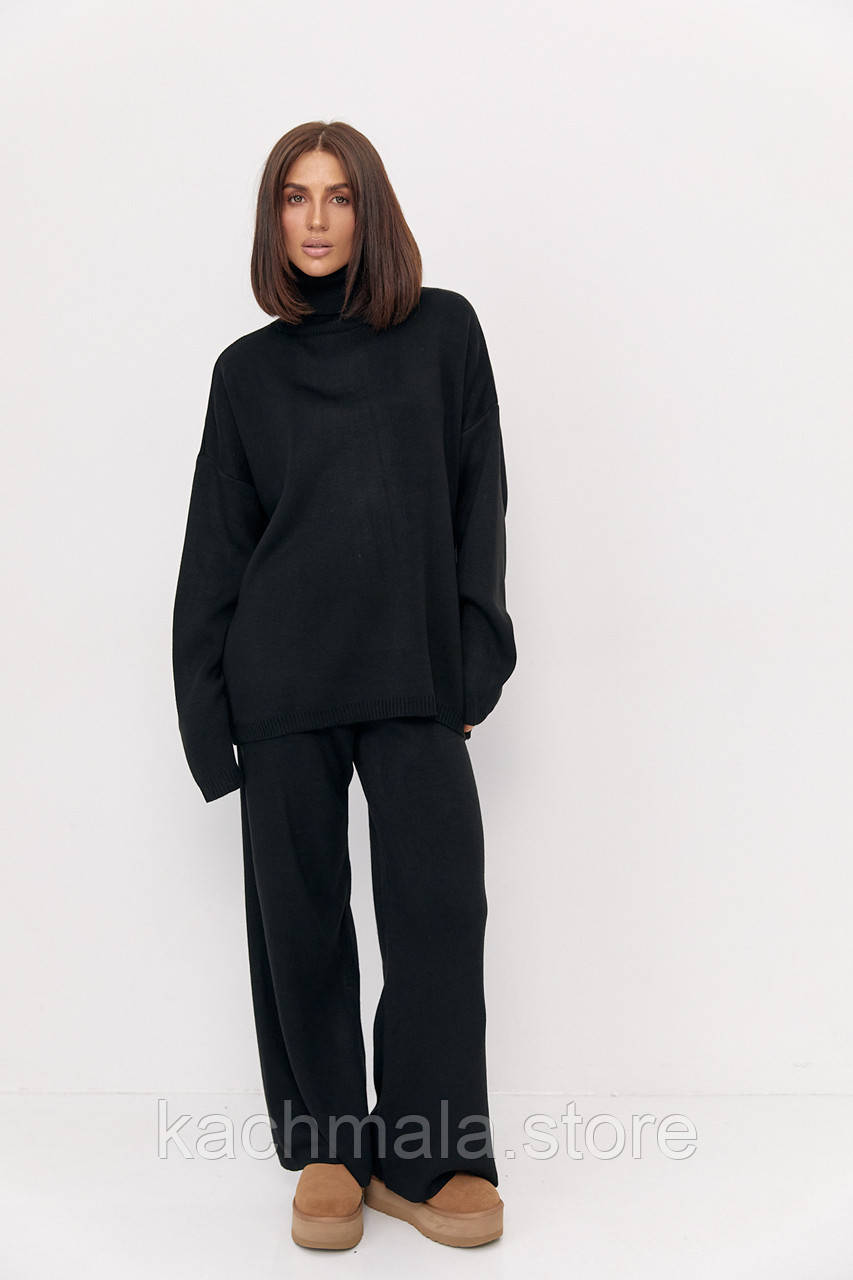 Теплий жіночий в'язаний костюм oversize - чорний цвет, ONE SIZE (є розміри)