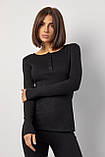 Костюм зі штанами кльош і кофтинкою на ґудзиках - чорний цвет, ONE SIZE (є розміри), фото 3