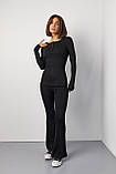 Костюм зі штанами кльош і кофтинкою на ґудзиках - чорний цвет, ONE SIZE (є розміри), фото 5