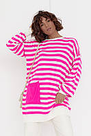 Туніка жіноча в смужку з кишенею - рожевий цвет, L (є розміри)