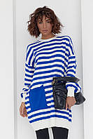 Туніка жіноча в смужку з кишенею - синій цвет, L (є розміри)