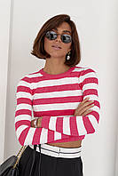 Приталений джемпер у яскраву смужку - фуксія цвет, ONE SIZE (є розміри)
