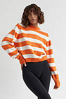 В'язаний джемпер oversize в смужку - помаранчевий цвет, L (є розміри)