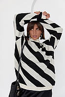 Жіноча кофта оверсайз у діагональну смужку - бежевий цвет, ONE SIZE (є розміри)