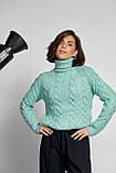 Жіночий светр із крупної в'язки в косичку - м'ятний цвет, ONE SIZE (є розміри), фото 5