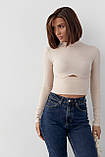 Трикотажний кроп-топ із фігурним швом та вирізом - бежевий цвет, L (є розміри), фото 6