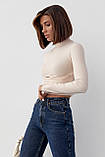 Трикотажний кроп-топ із фігурним швом та вирізом - бежевий цвет, L (є розміри), фото 7