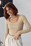 Приталена трикотажна кофта в рубчик - бежевий цвет, L (є розміри), фото 6
