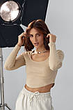 Приталена трикотажна кофта в рубчик - бежевий цвет, L (є розміри), фото 9