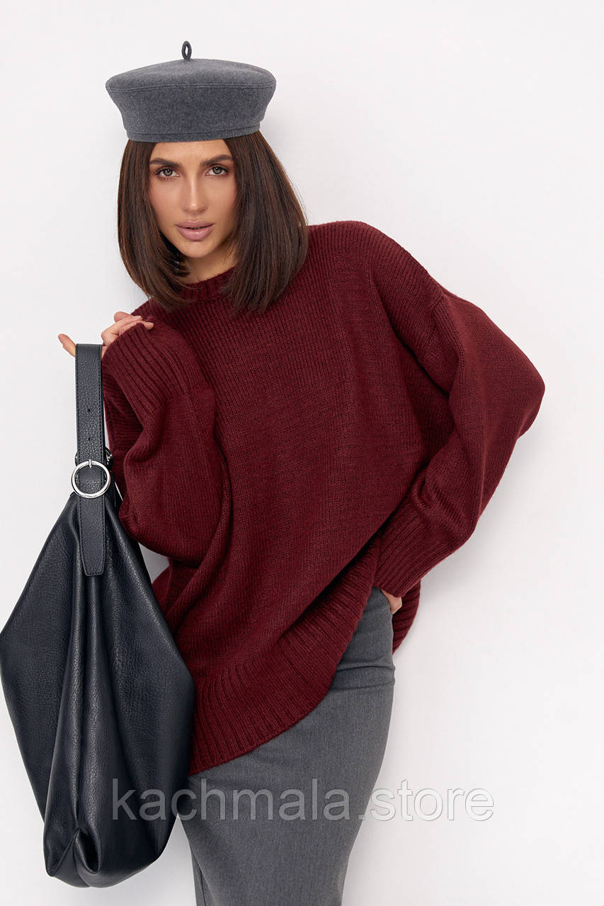 Жіноча в'язана кофта oversize - бордо цвет, ONE SIZE (є розміри)